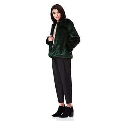Yumi green Fluffy Collarless Jacket